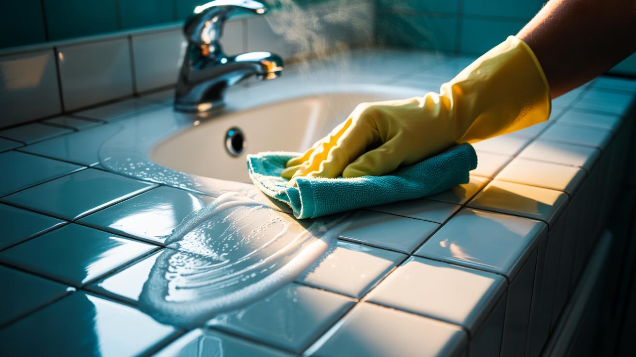 Baking soda paste shines bathroom tiles in 2 minutes : how mild abrasives banish grime fast